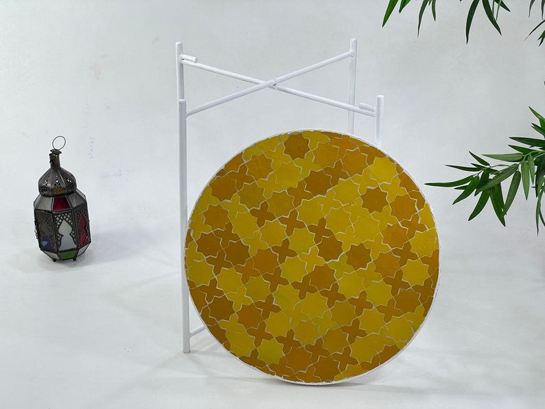 Tanagh - Orange Mosaic Side Table, Handmade Moroccan Zellige Accent Table