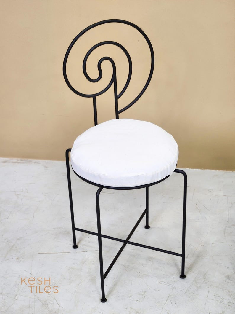 Thiyya  - Iron Spiral Chairs Set, Handmade Powder Coated Stools with Cushions