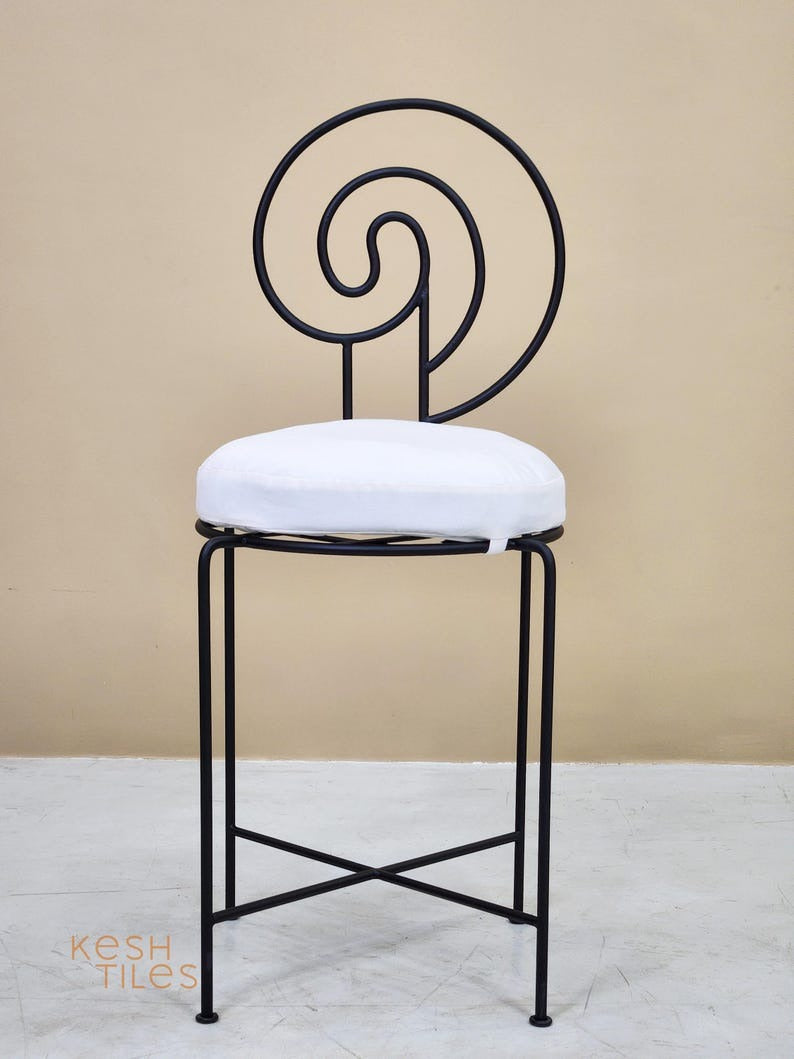 Thiyya  - Iron Spiral Chairs Set, Handmade Powder Coated Stools with Cushions