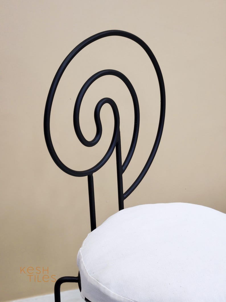 Thiyya  - Iron Spiral Chairs Set, Handmade Powder Coated Stools with Cushions