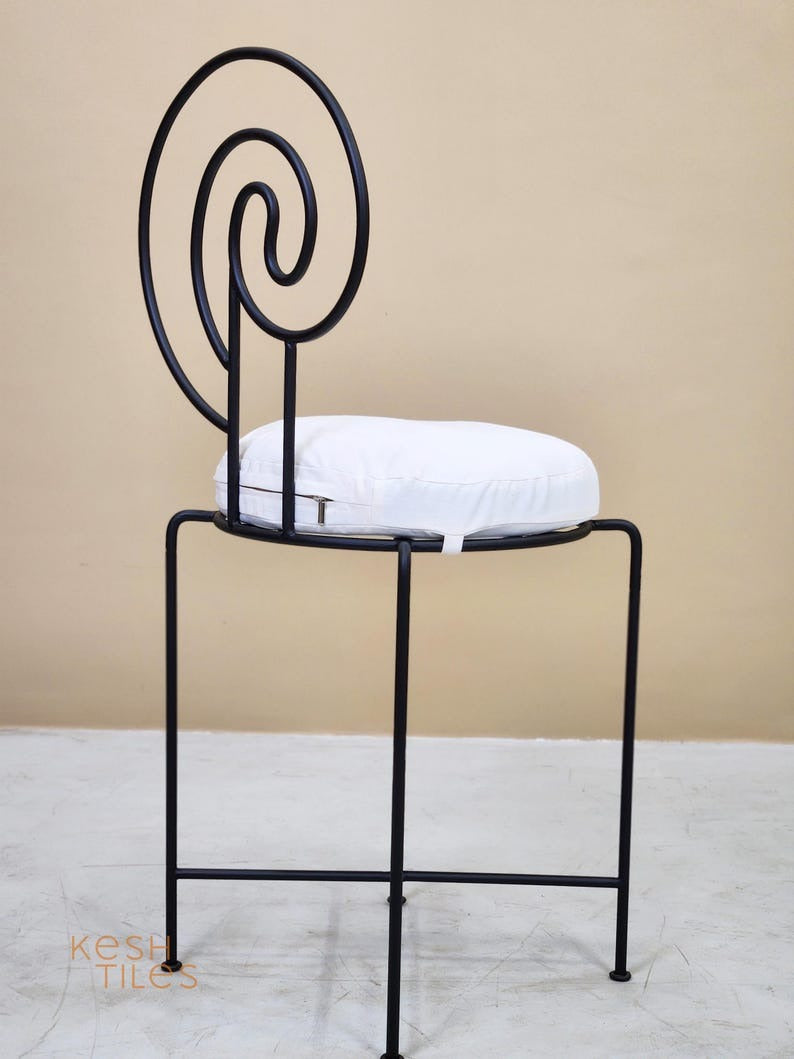 Thiyya  - Iron Spiral Chairs Set, Handmade Powder Coated Stools with Cushions