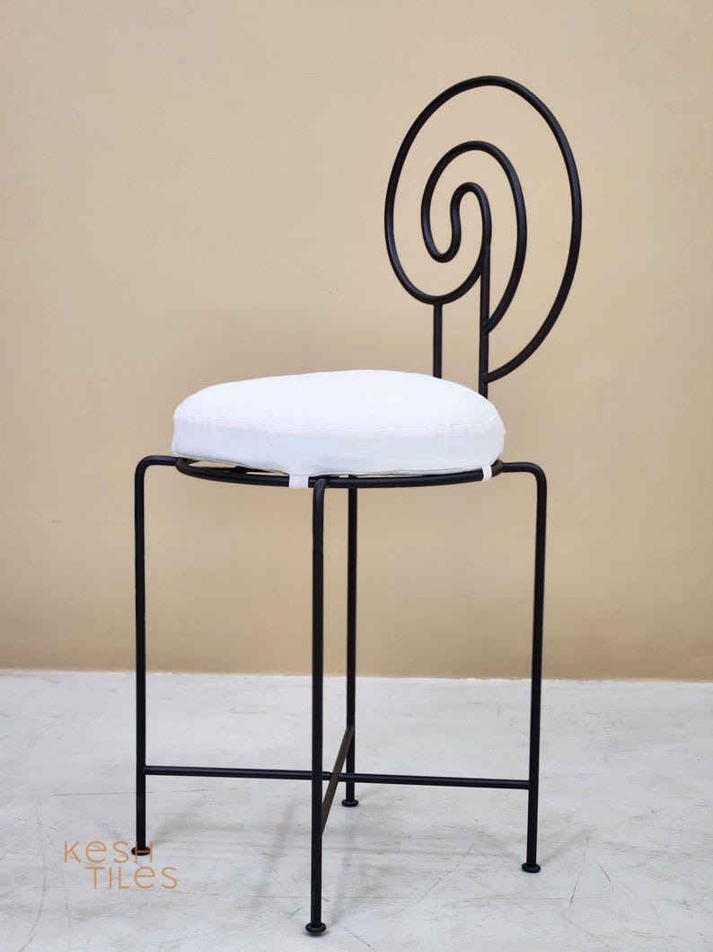 Thiyya  - Iron Spiral Chairs Set, Handmade Powder Coated Stools with Cushions