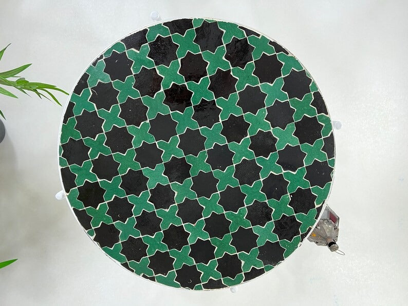 Tifawin - Green Mosaic Table, Handmade Moroccan Zellige Garden Table