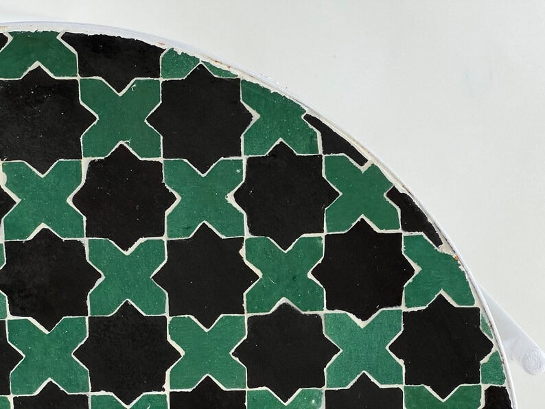 Tifawin - Green Mosaic Table, Handmade Moroccan Zellige Garden Table