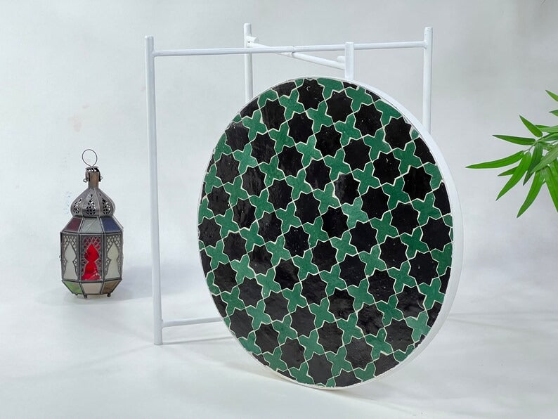 Tifawin - Green Mosaic Table, Handmade Moroccan Zellige Garden Table