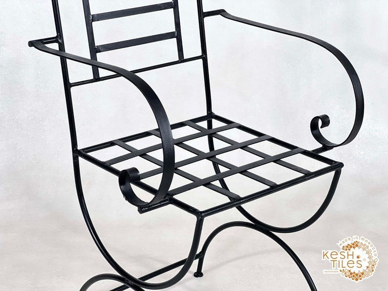 Yuba - Moroccan Wrought Iron Bistro Chairs, Black Handmade Seating with Cushions