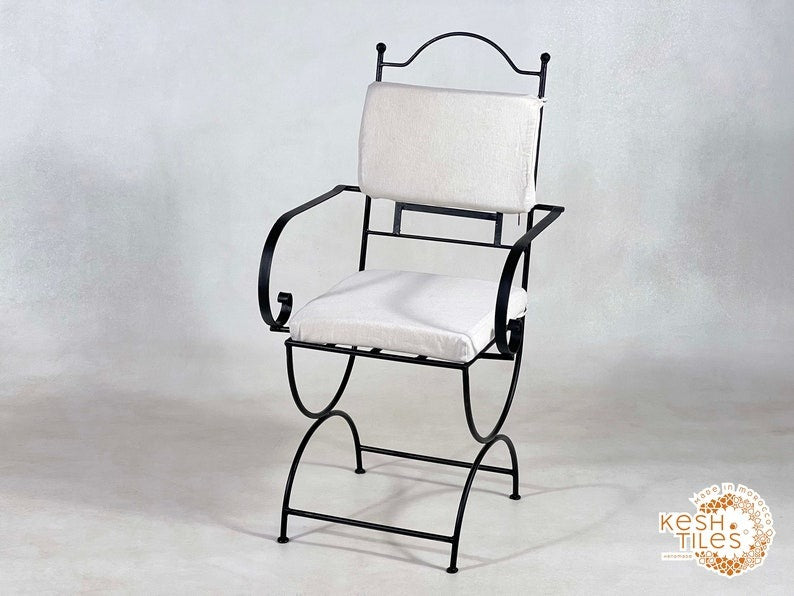 Yuba - Moroccan Wrought Iron Bistro Chairs, Black Handmade Seating with Cushions