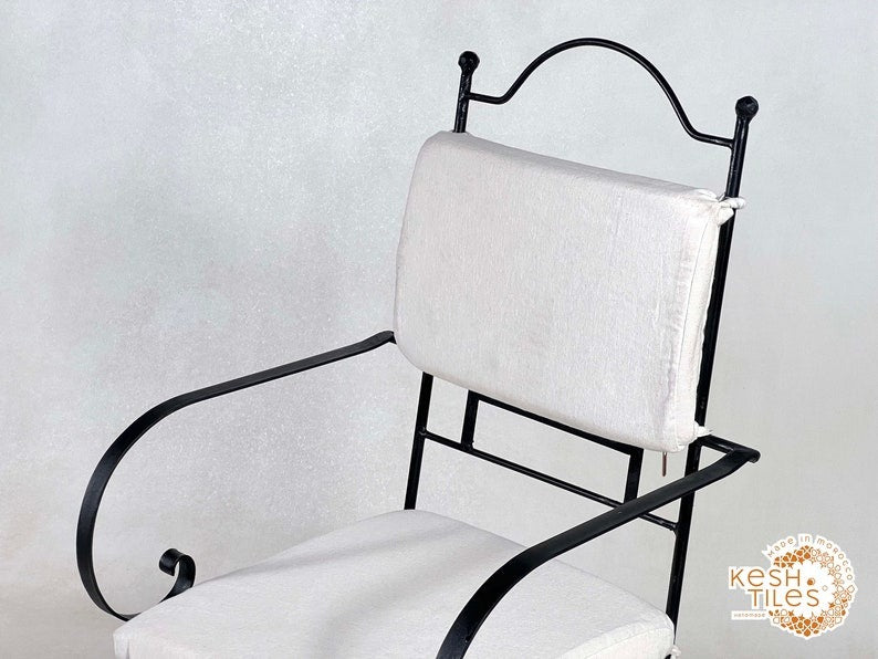 Yuba - Moroccan Wrought Iron Bistro Chairs, Black Handmade Seating with Cushions