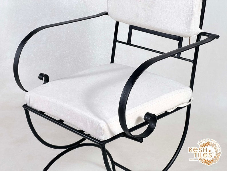 Yuba - Moroccan Wrought Iron Bistro Chairs, Black Handmade Seating with Cushions