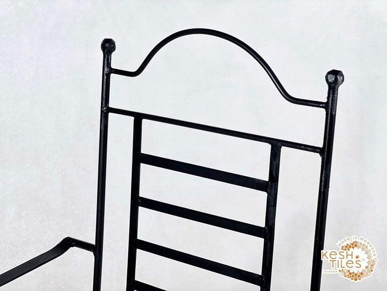 Yuba - Moroccan Wrought Iron Bistro Chairs, Black Handmade Seating with Cushions