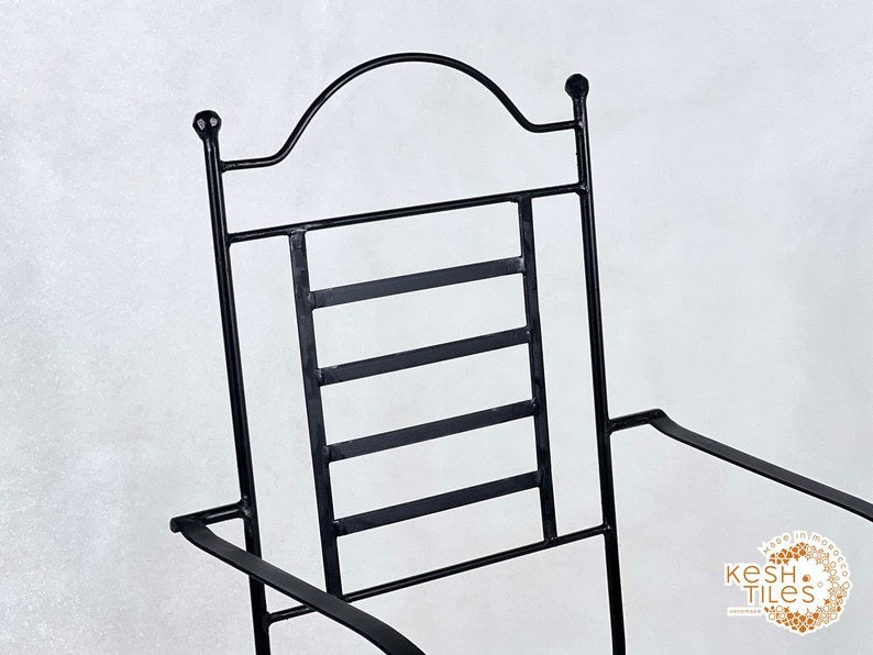 Yuba - Moroccan Wrought Iron Bistro Chairs, Black Handmade Seating with Cushions