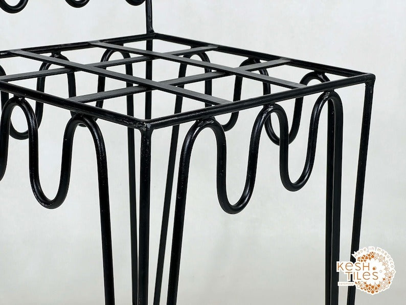 Yumna - Handmade Moroccan Wrought Iron Stool – Black Handpainted Indoor/Outdoor Chair with Free Upholstery