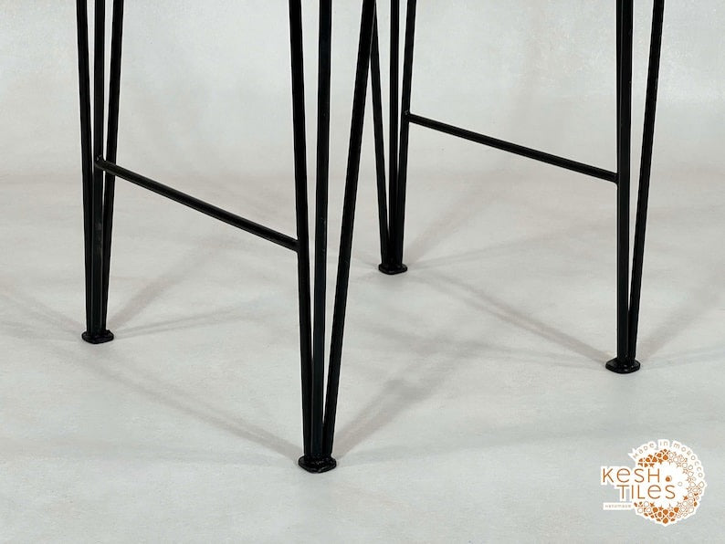 Yumna - Handmade Moroccan Wrought Iron Stool – Black Handpainted Indoor/Outdoor Chair with Free Upholstery