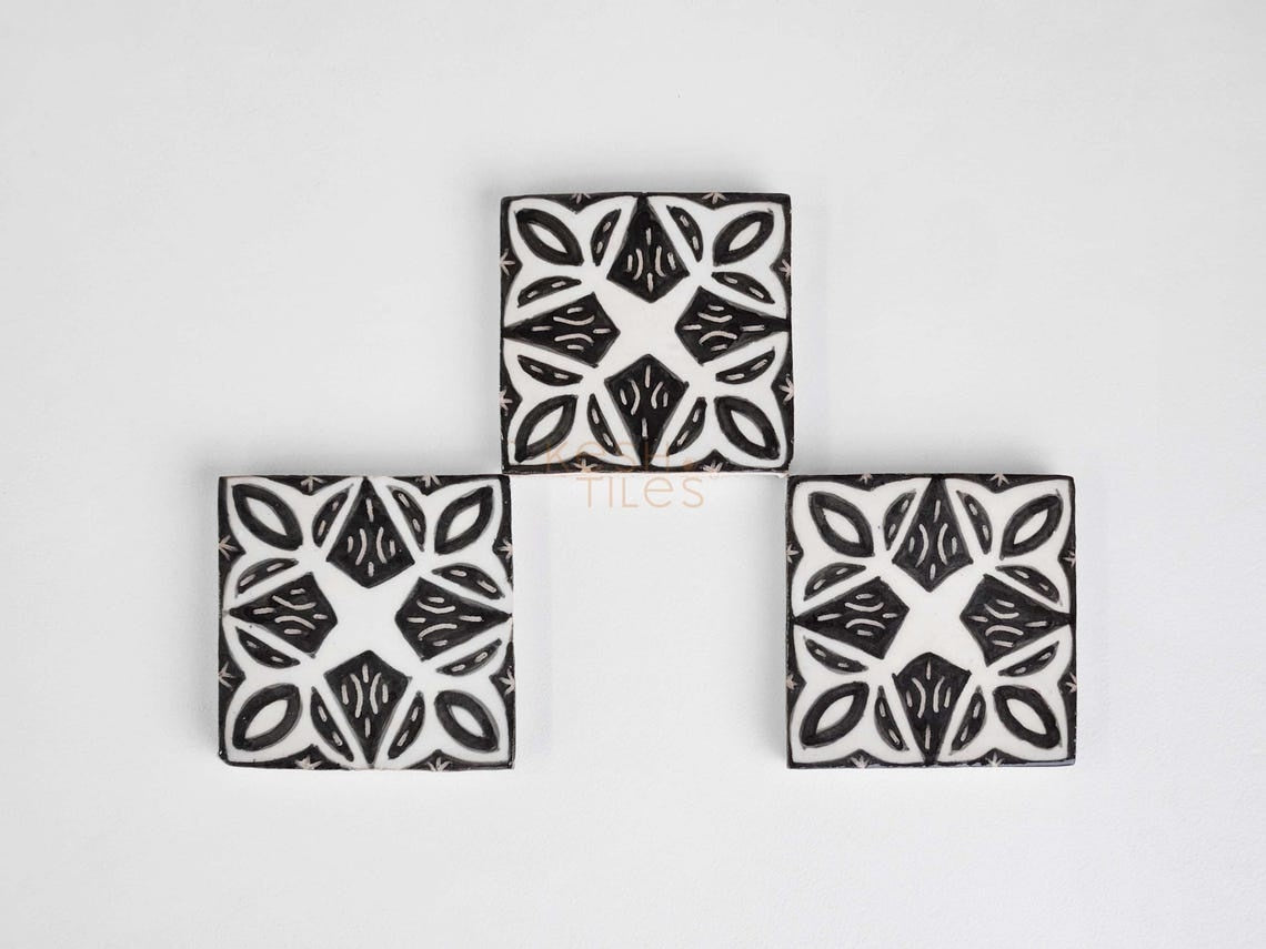 Agharas Black and White Ceramic Tile 4x4