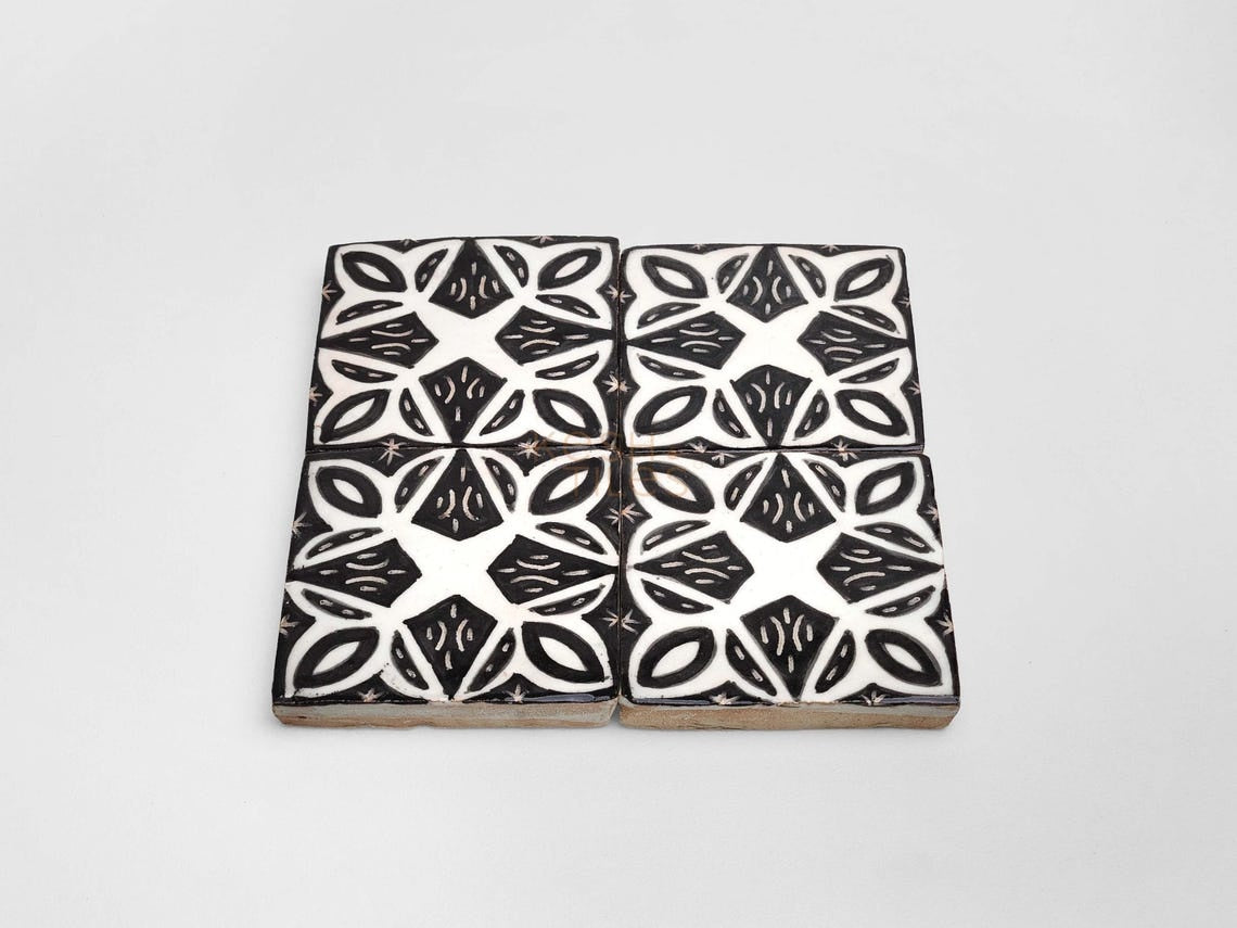 Agharas Black and White Ceramic Tile 4x4