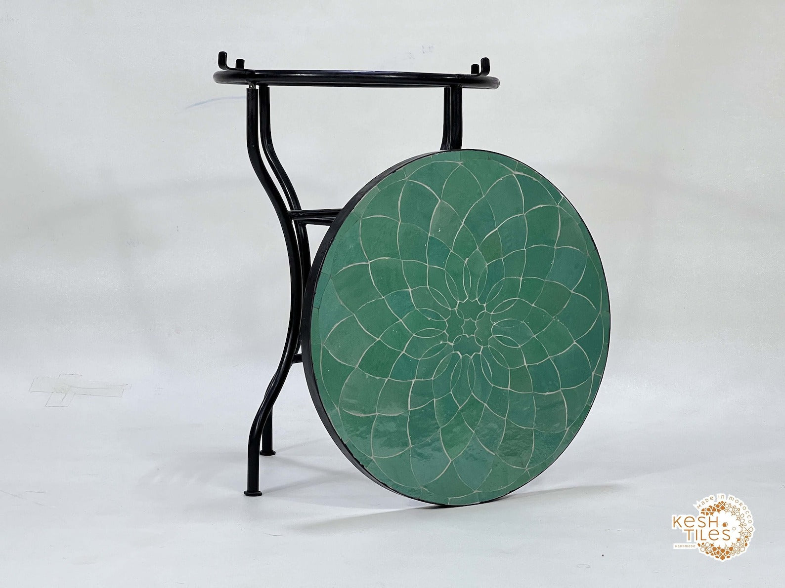 Aziza - Mosaic Side Table – Green Moroccan Zellige Tile Round Table