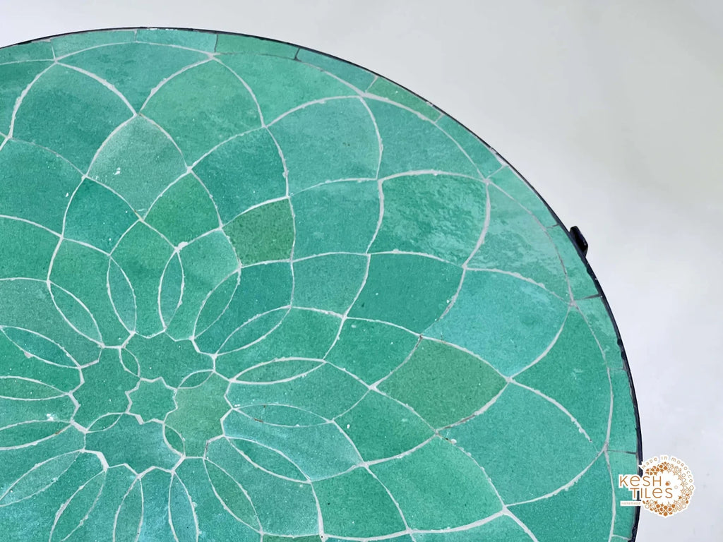 Aziza - Mosaic Side Table – Green Moroccan Zellige Tile Round Table