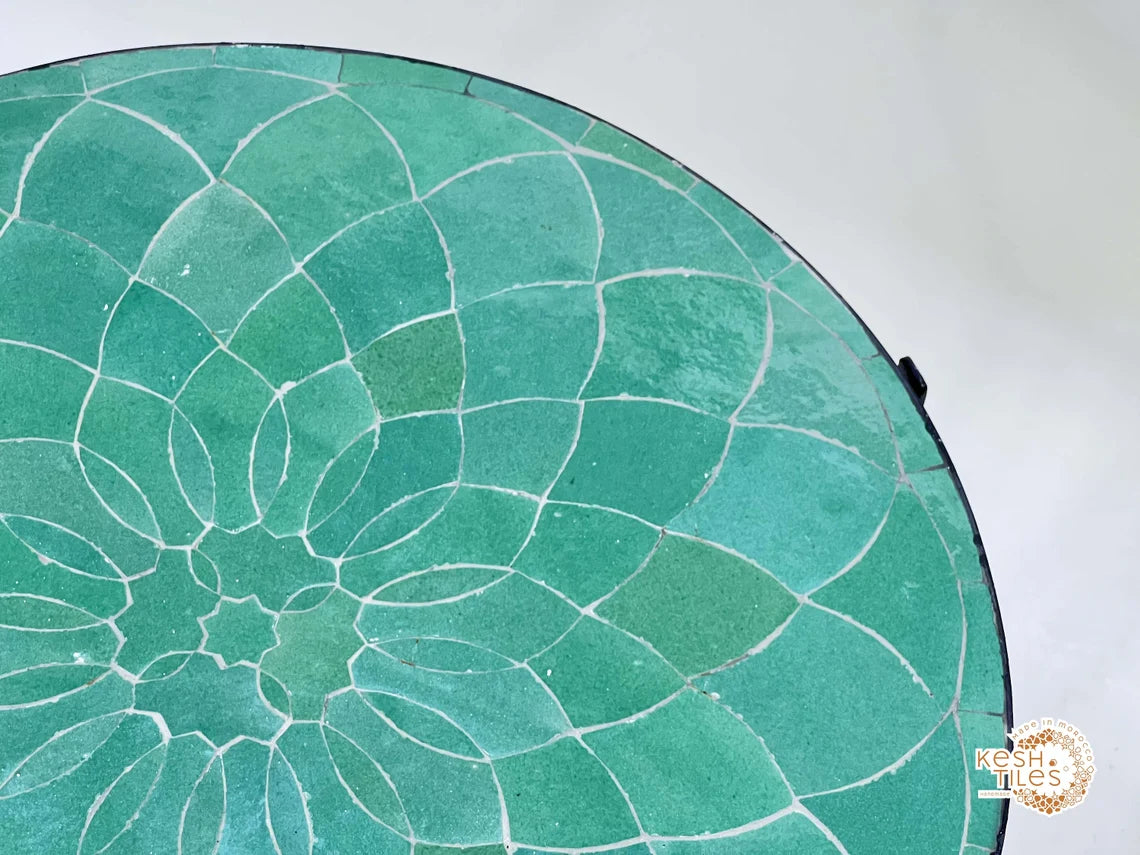 Aziza - Mosaic Side Table – Green Moroccan Zellige Tile Round Table
