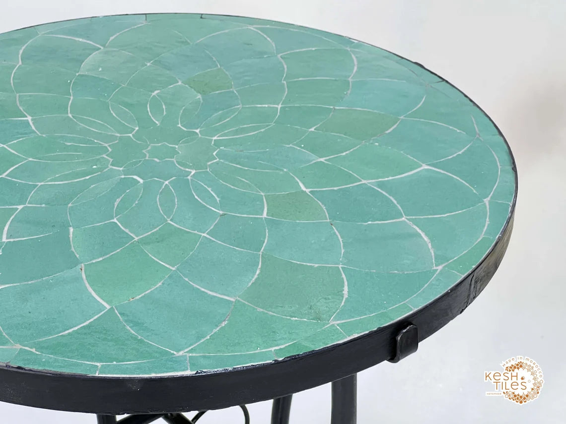 Aziza - Mosaic Side Table – Green Moroccan Zellige Tile Round Table
