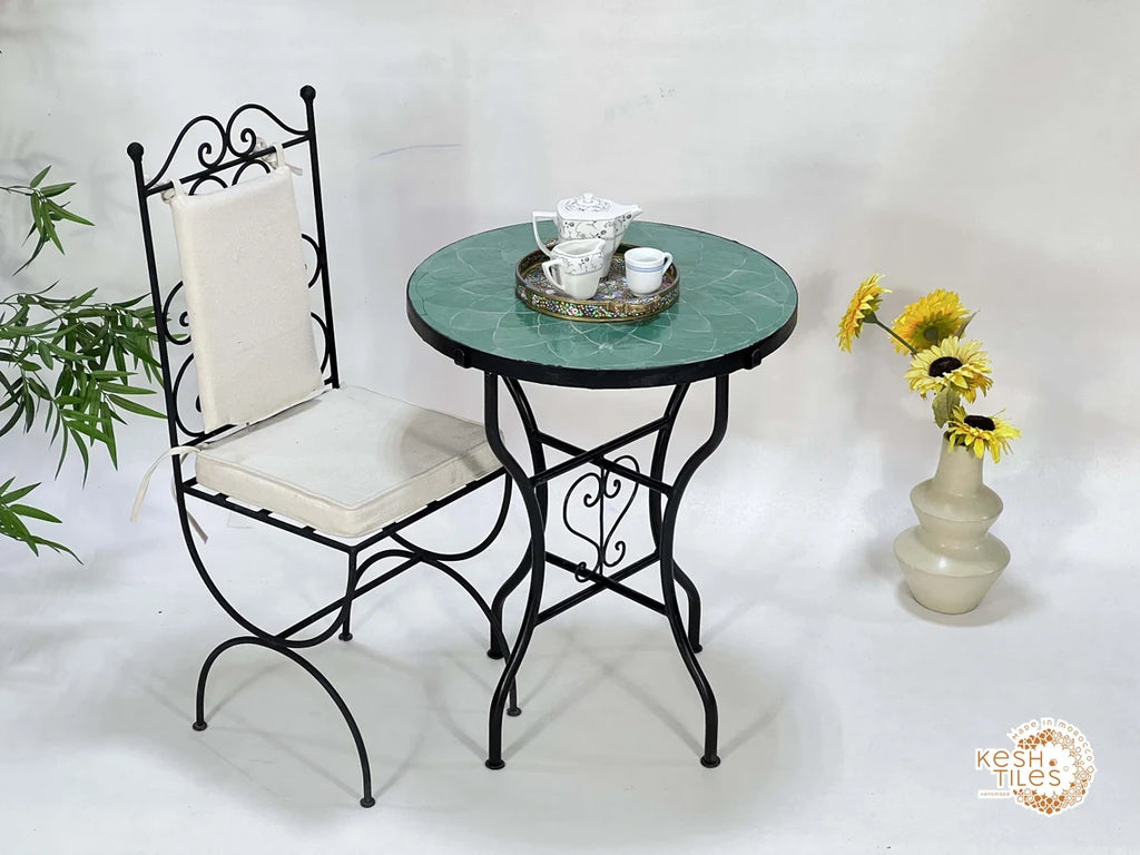 Aziza - Mosaic Side Table – Green Moroccan Zellige Tile Round Table