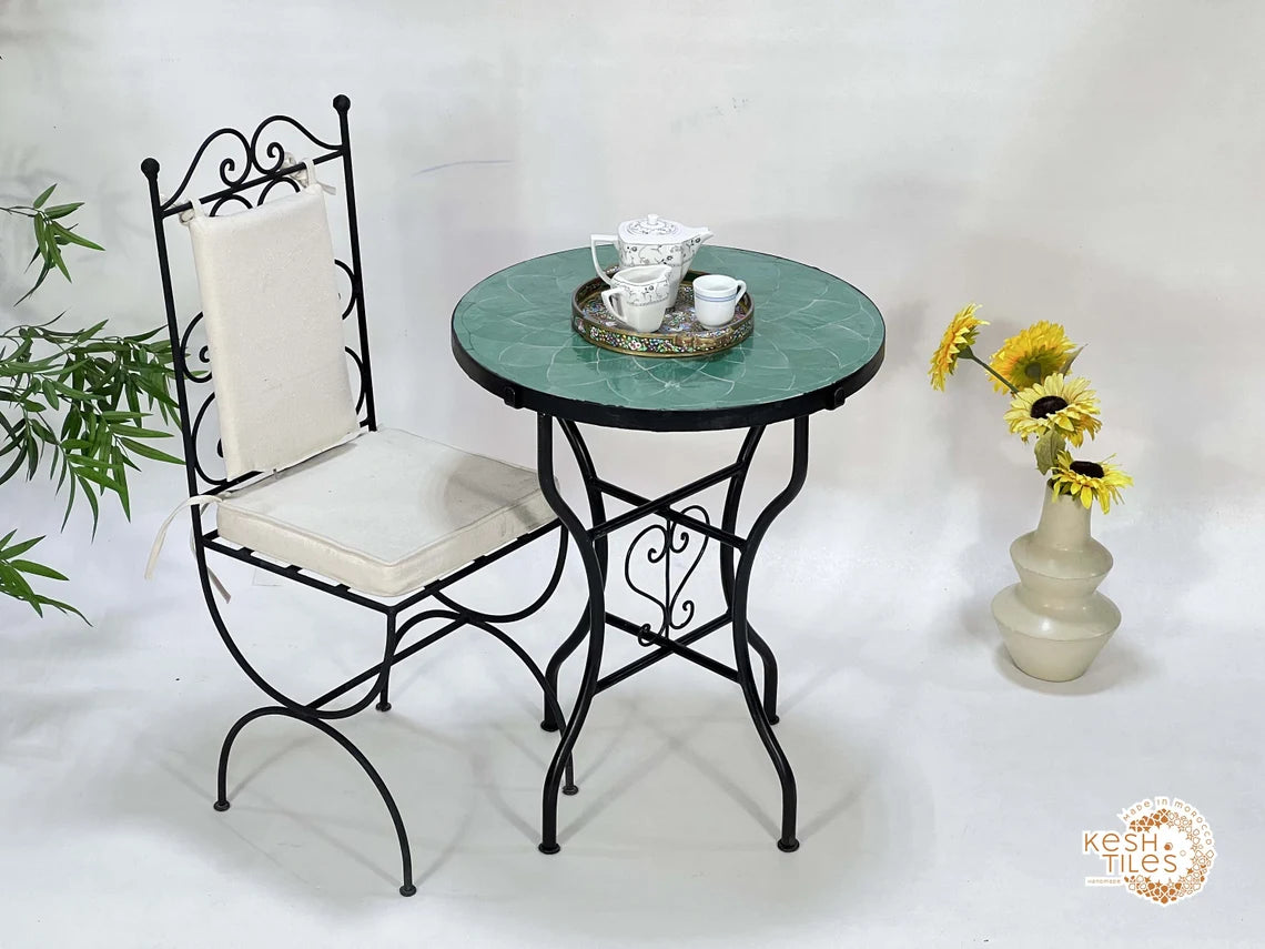 Aziza - Mosaic Side Table – Green Moroccan Zellige Tile Round Table