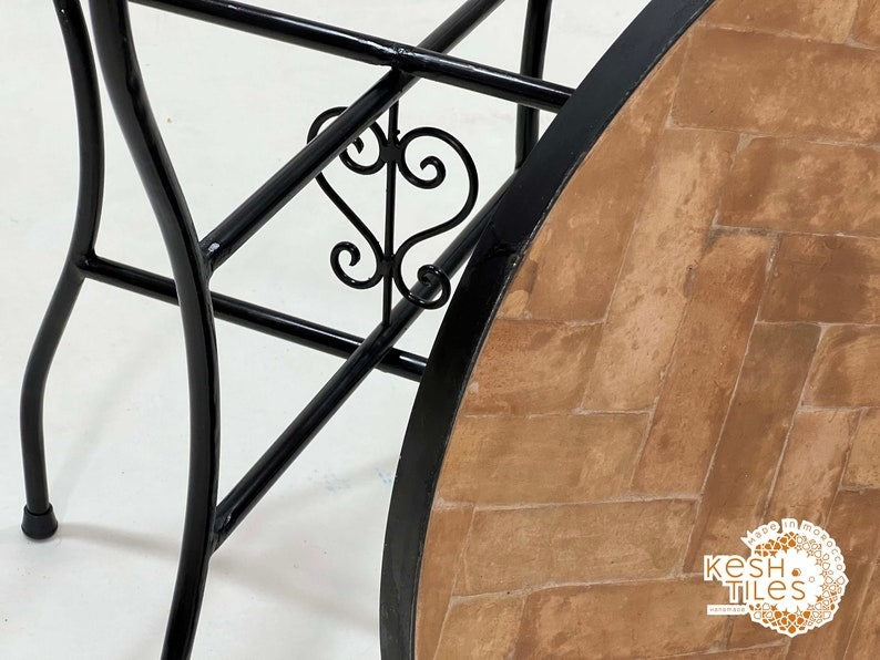 Tiniri - Beige Mosaic Tile Table, Handmade Herringbone Moroccan Table