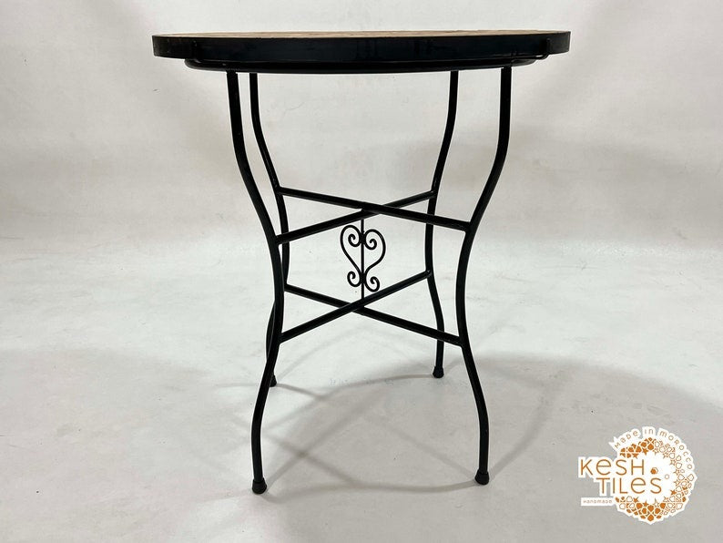 Tiniri - Beige Mosaic Tile Table, Handmade Herringbone Moroccan Table