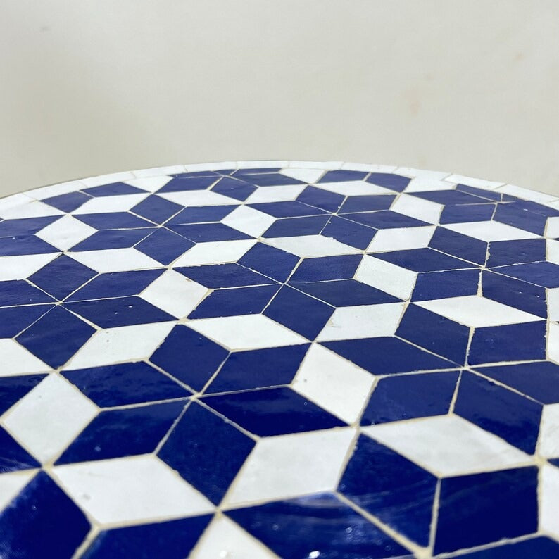 Zayd - Blue Mosaic Coffee Table, Moroccan Zellige Table with Golden Base