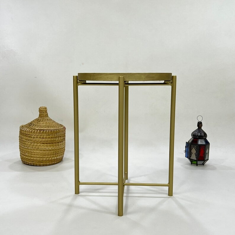 Zayd - Blue Mosaic Coffee Table, Moroccan Zellige Table with Golden Base