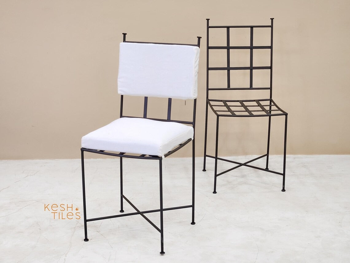 Kourosh - Classic Wrought Iron Chairs Set, Black Handmade Indoor Outdoor Seating