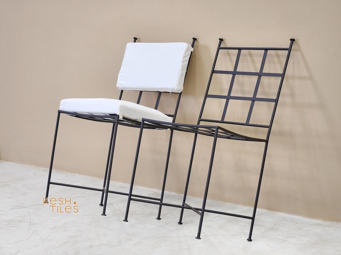 Kourosh - Classic Wrought Iron Chairs Set, Black Handmade Indoor Outdoor Seating
