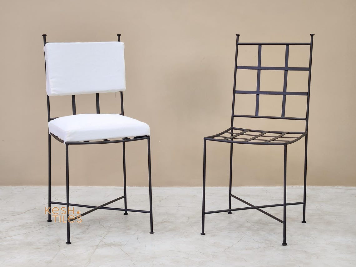 Kourosh - Classic Wrought Iron Chairs Set, Black Handmade Indoor Outdoor Seating