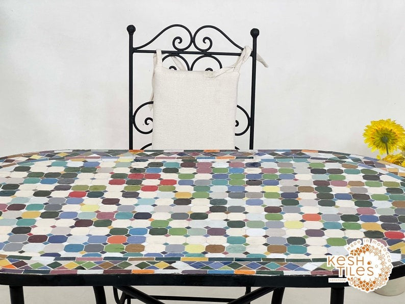 Safia - Colorful Mosaic Oval Table, Handmade Moroccan Zellige Patio Table