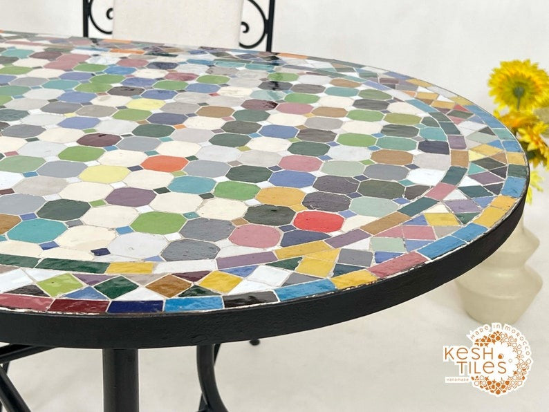 Safia - Colorful Mosaic Oval Table, Handmade Moroccan Zellige Patio Table