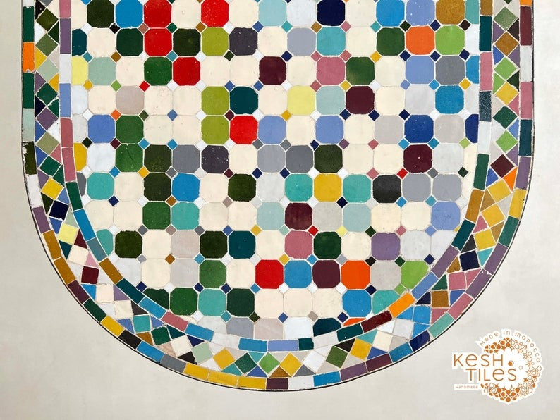 Safia - Colorful Mosaic Oval Table, Handmade Moroccan Zellige Patio Table