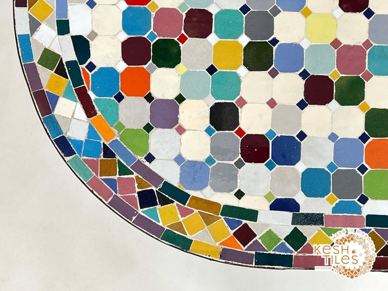 Safia - Colorful Mosaic Oval Table, Handmade Moroccan Zellige Patio Table