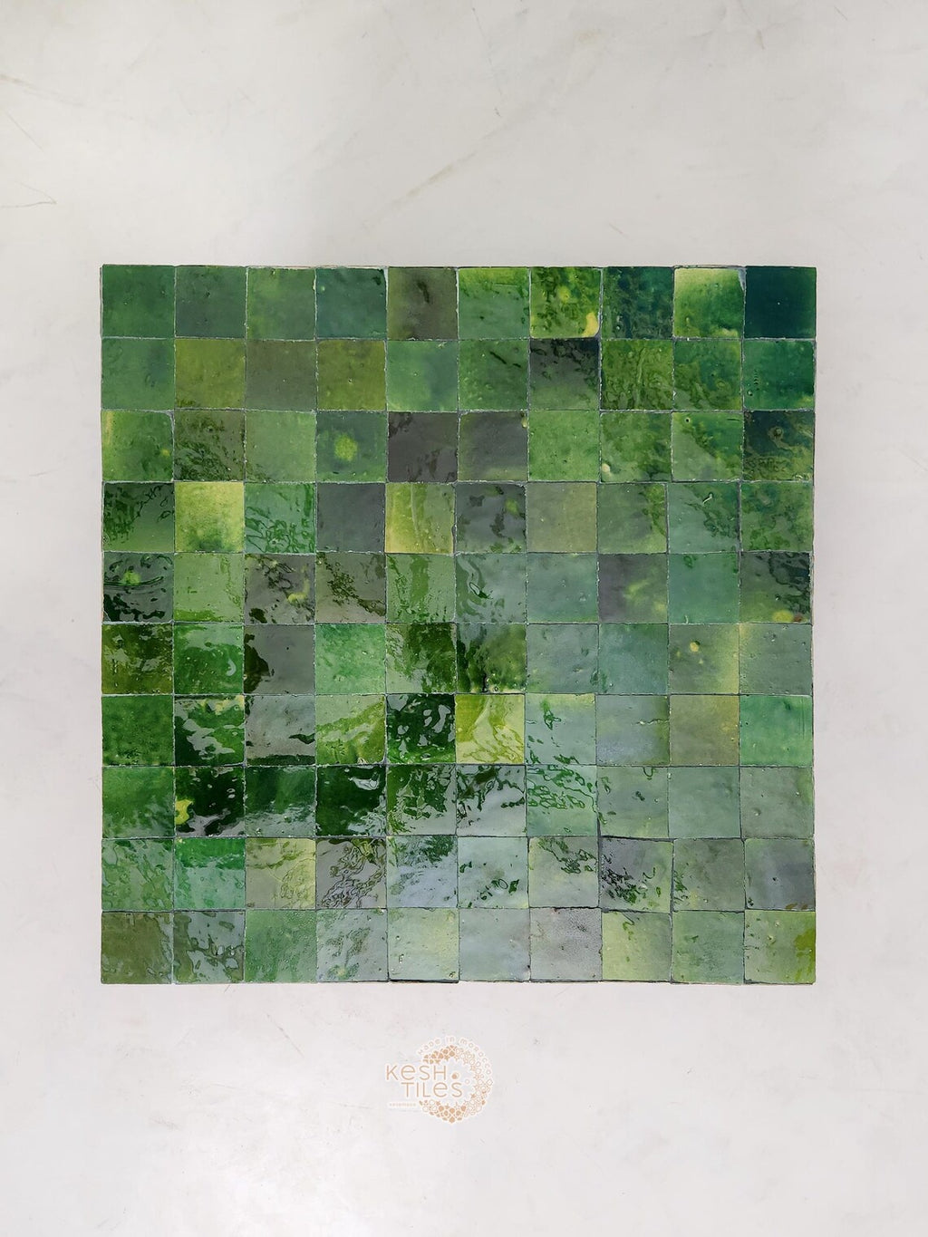 Anbar - Cube Mosaic Side Table, Green Handmade Moroccan Tamegrout