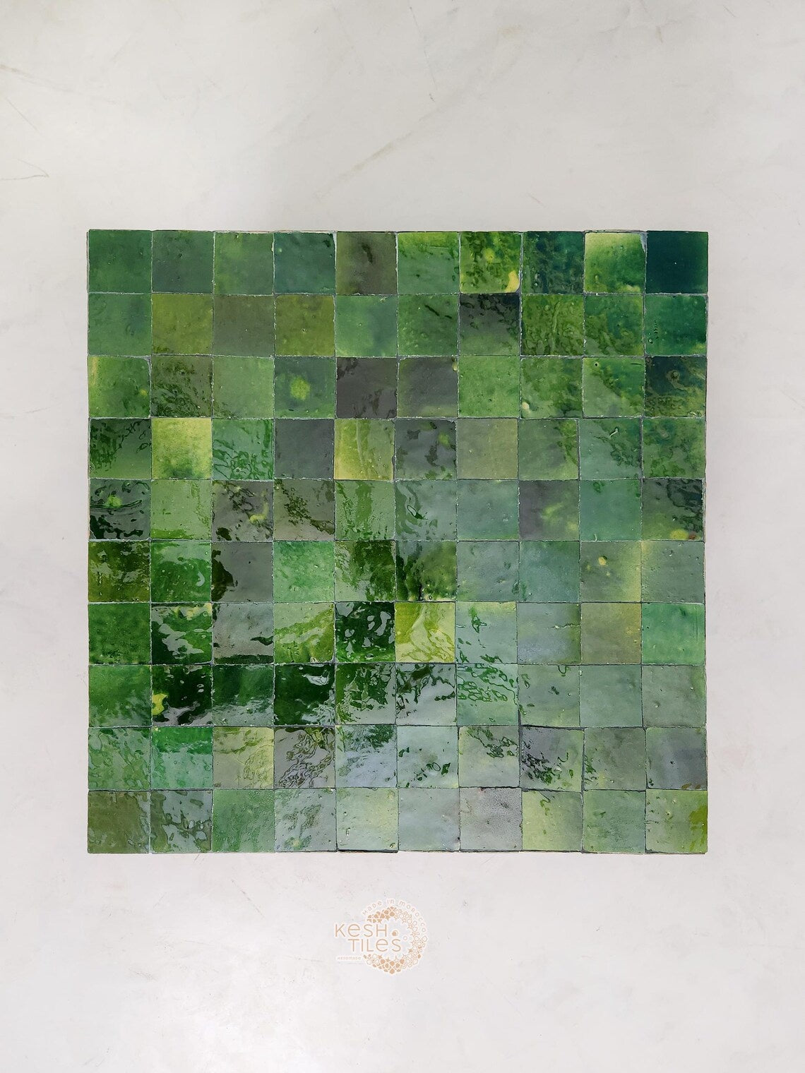 Anbar - Cube Mosaic Side Table, Green Handmade Moroccan Tamegrout