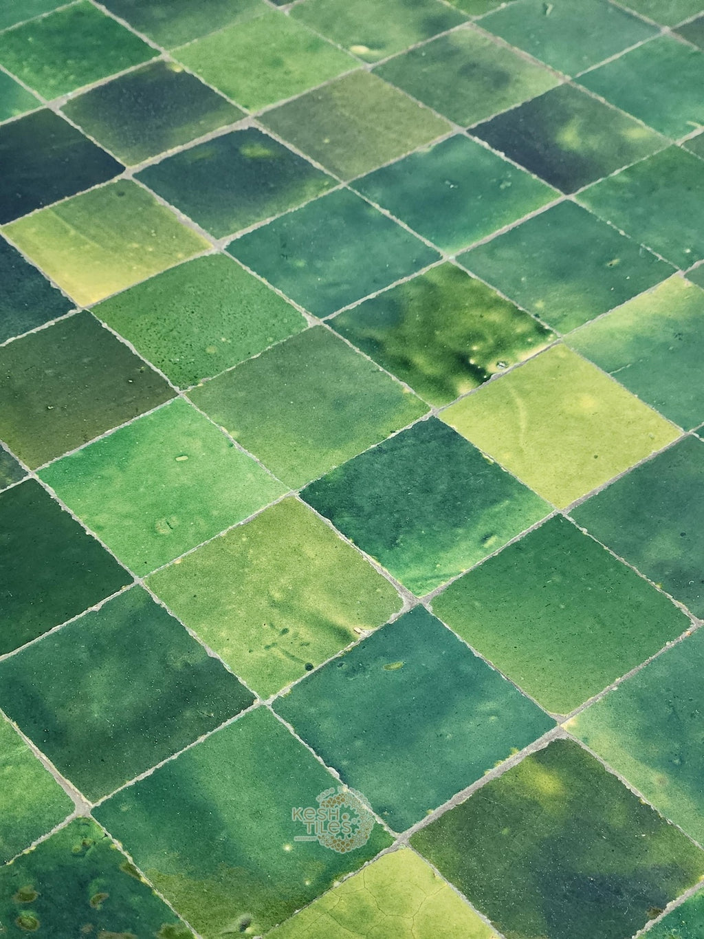 Anbar - Cube Mosaic Side Table, Green Handmade Moroccan Tamegrout