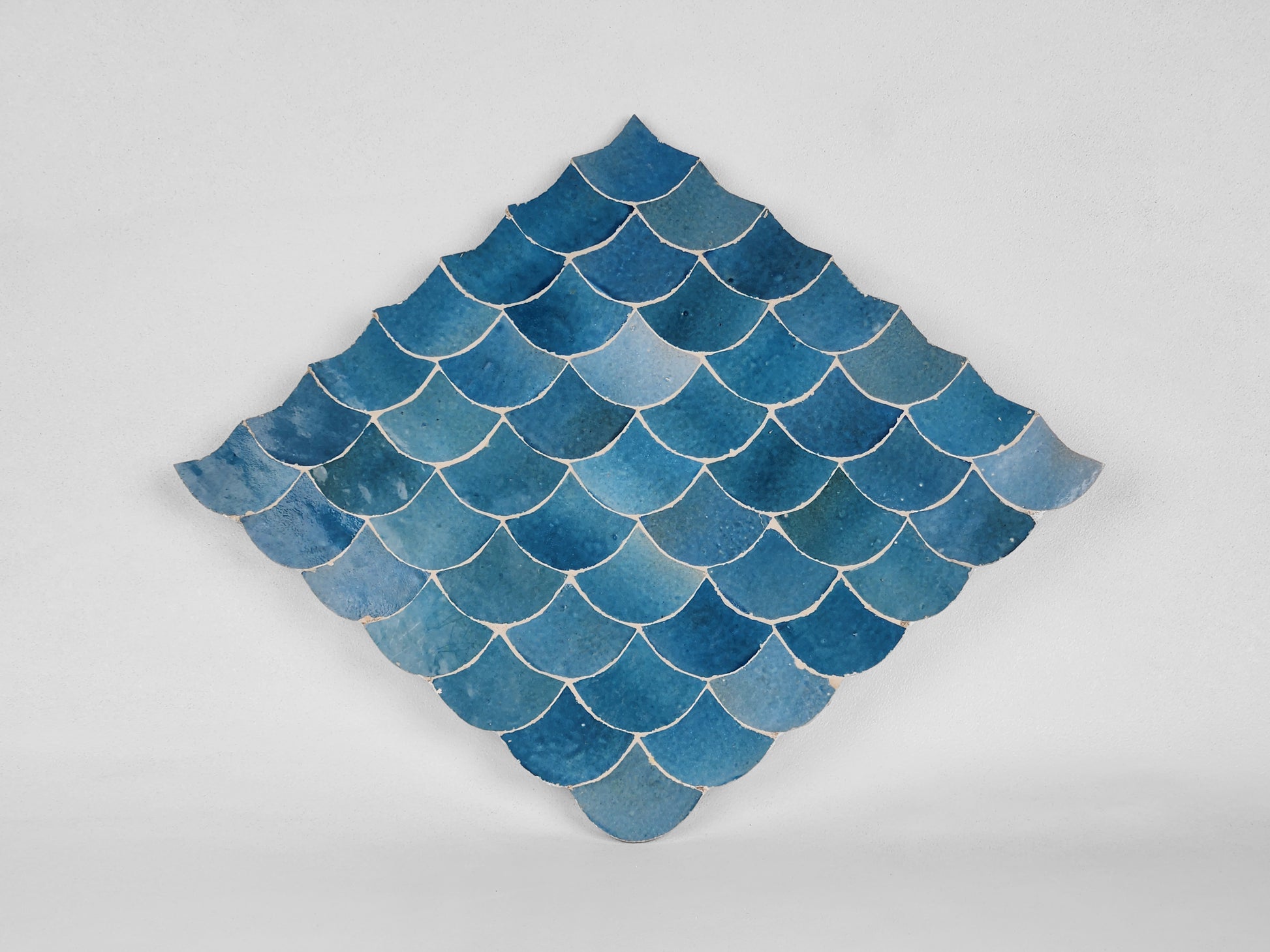 Essaouira Tide 18"x15" Blue Fishscale Zellige Tile for Kitchen