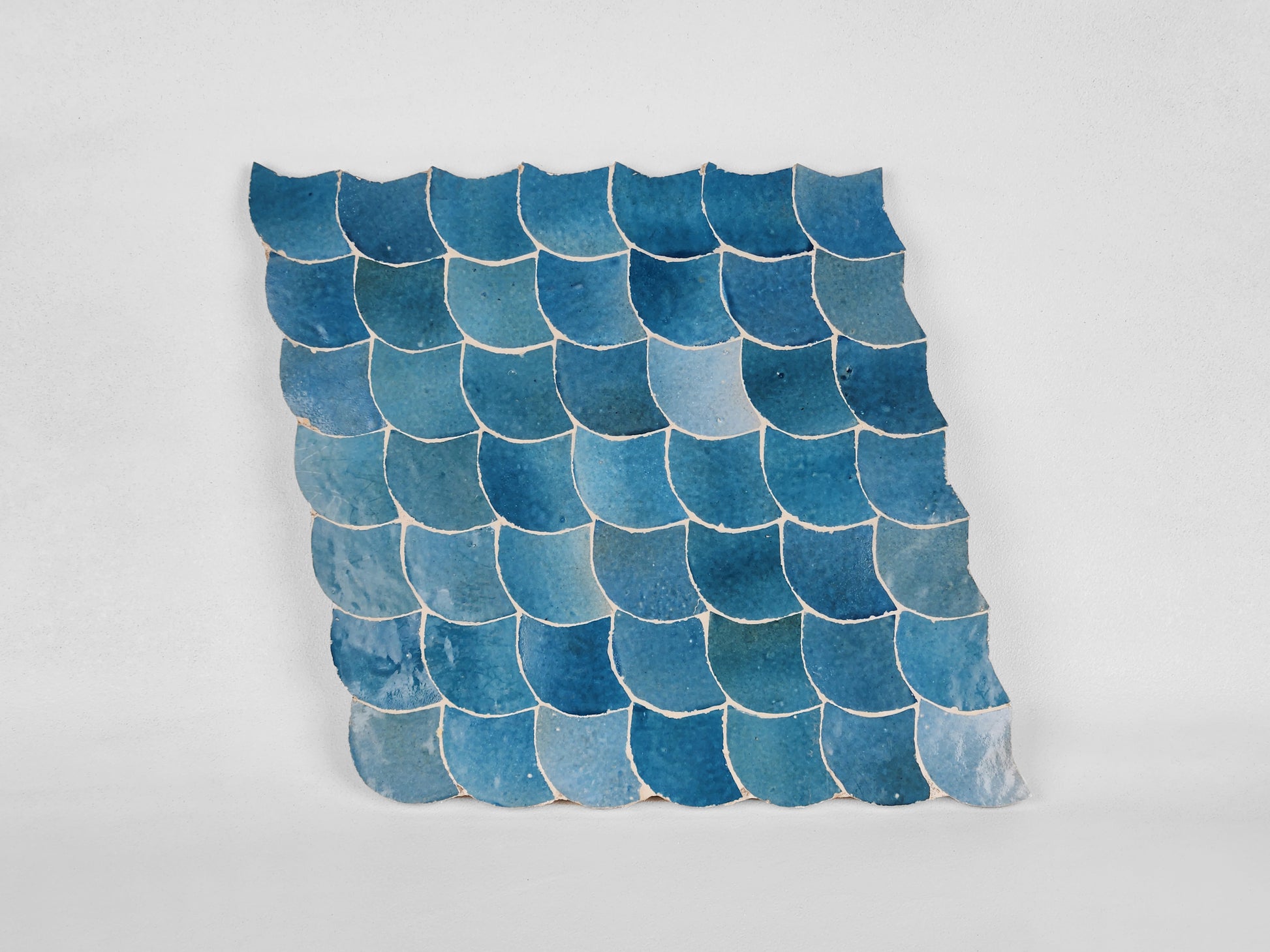 Essaouira Tide 18"x15" Blue Fishscale Zellige Tile for Kitchen