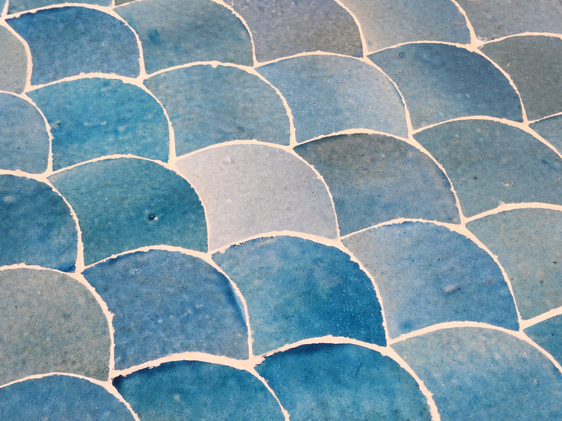 Essaouira Tide 18"x15" Blue Fishscale Zellige Tile for Kitchen