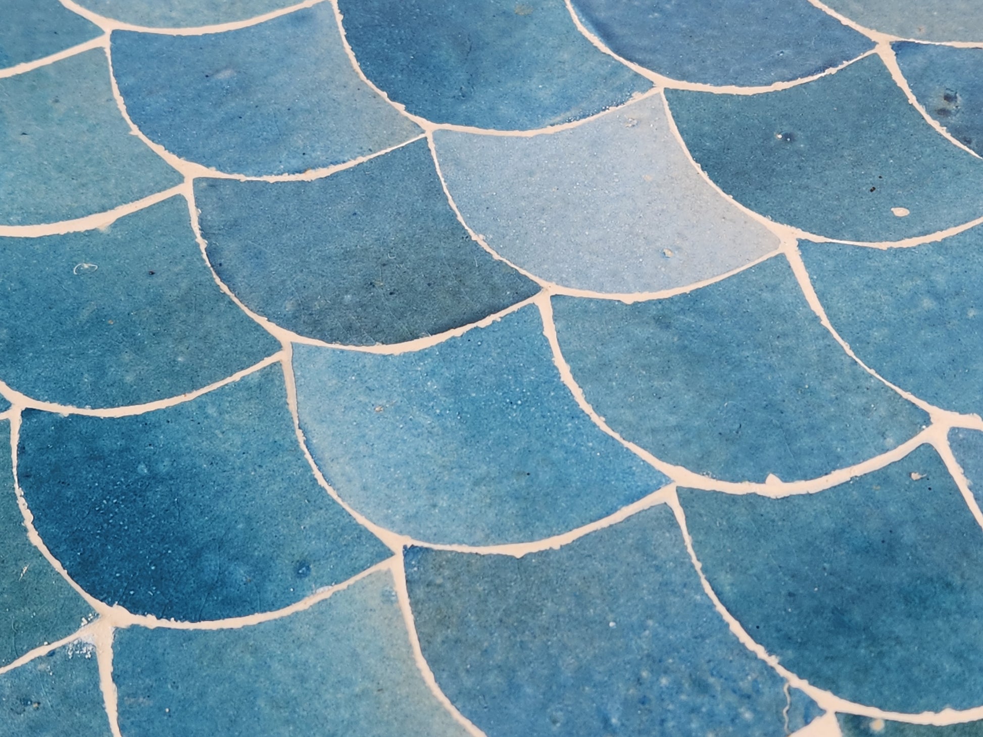 Essaouira Tide 18"x15" Blue Fishscale Zellige Tile for Kitchen