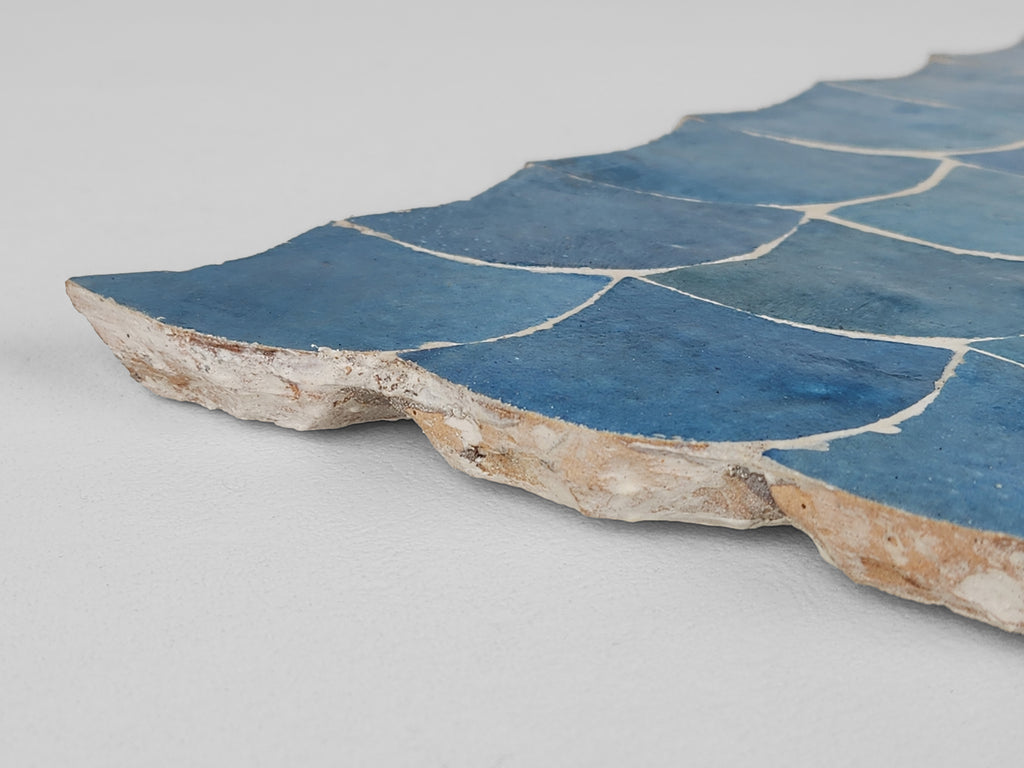 Essaouira Tide 18"x15" Blue Fishscale Zellige Tile for Kitchen