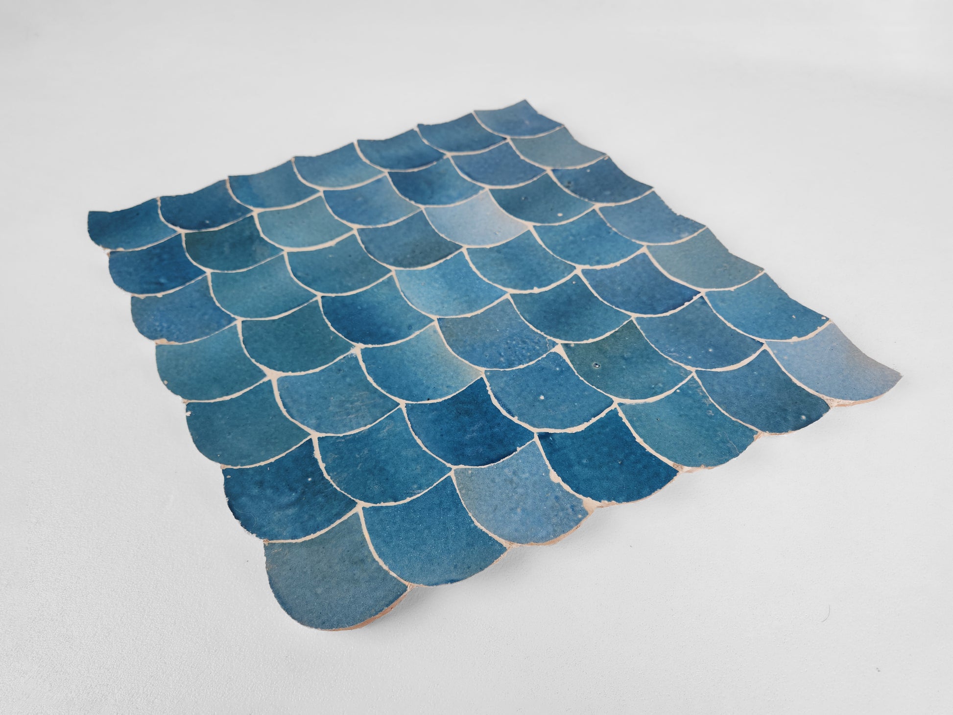 Essaouira Tide 18"x15" Blue Fishscale Zellige Tile for Kitchen