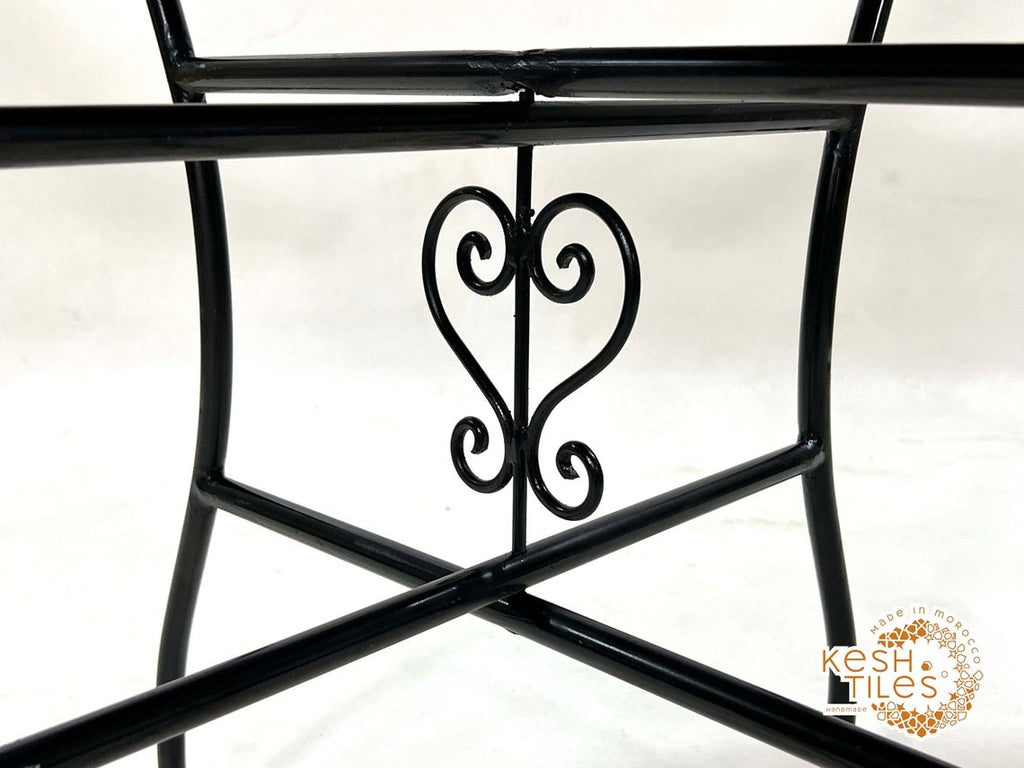 Fadwa - Green Herringbone Mosaic Table, Handmade Moroccan Patio Table