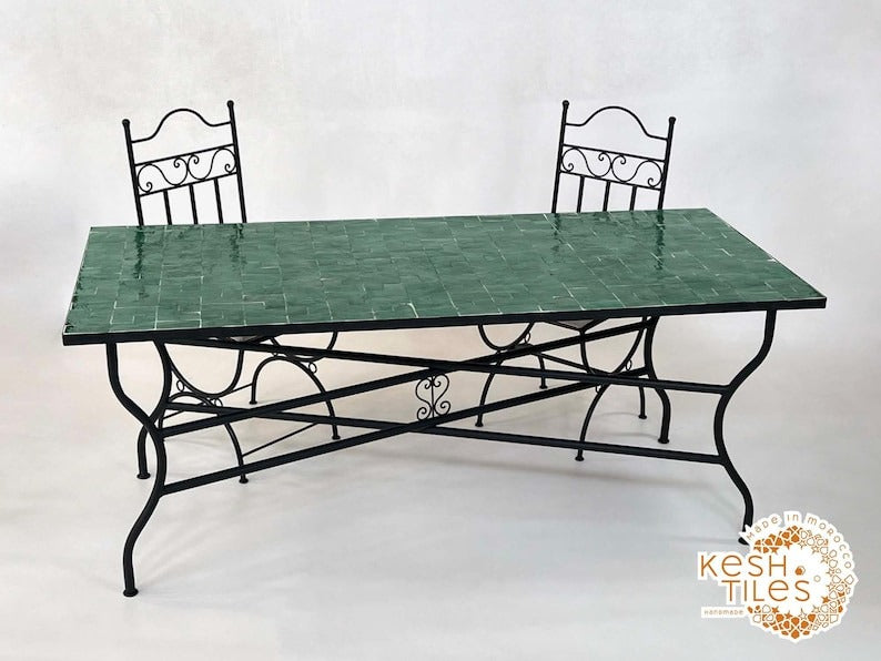 Tura - Green Mosaic Table, Handmade Moroccan Zellige Patio Table