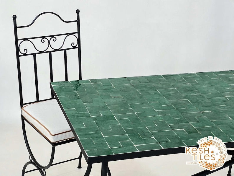 Tura - Green Mosaic Table, Handmade Moroccan Zellige Patio Table