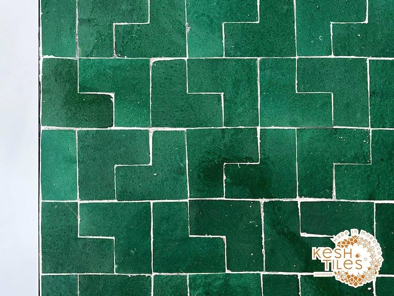 Tura - Green Mosaic Table, Handmade Moroccan Zellige Patio Table