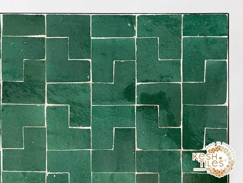 Tura - Green Mosaic Table, Handmade Moroccan Zellige Patio Table